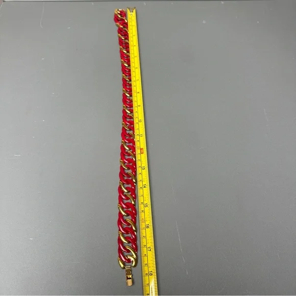 Vintage Napier Chunky Chain Link Statement Necklace Red Gold Tone - Picture 7 of 8